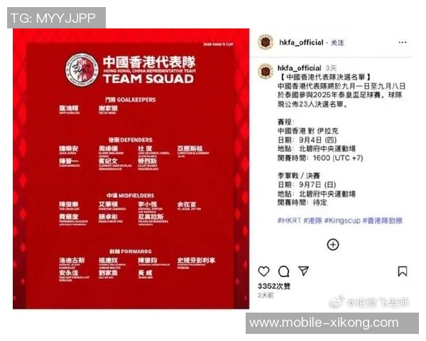 中国香港足球队公布亚预赛大名单陈晋一李小恒安永佳等球员入选